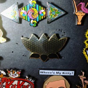Lotus Flower. Black & Gold Pin (Heady Awesome Enamel Music Festival Hat Pins)